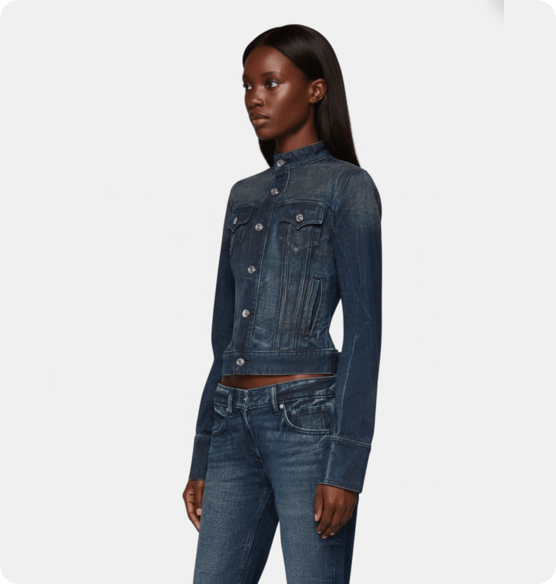 Fashion model in denim jacket and jeans