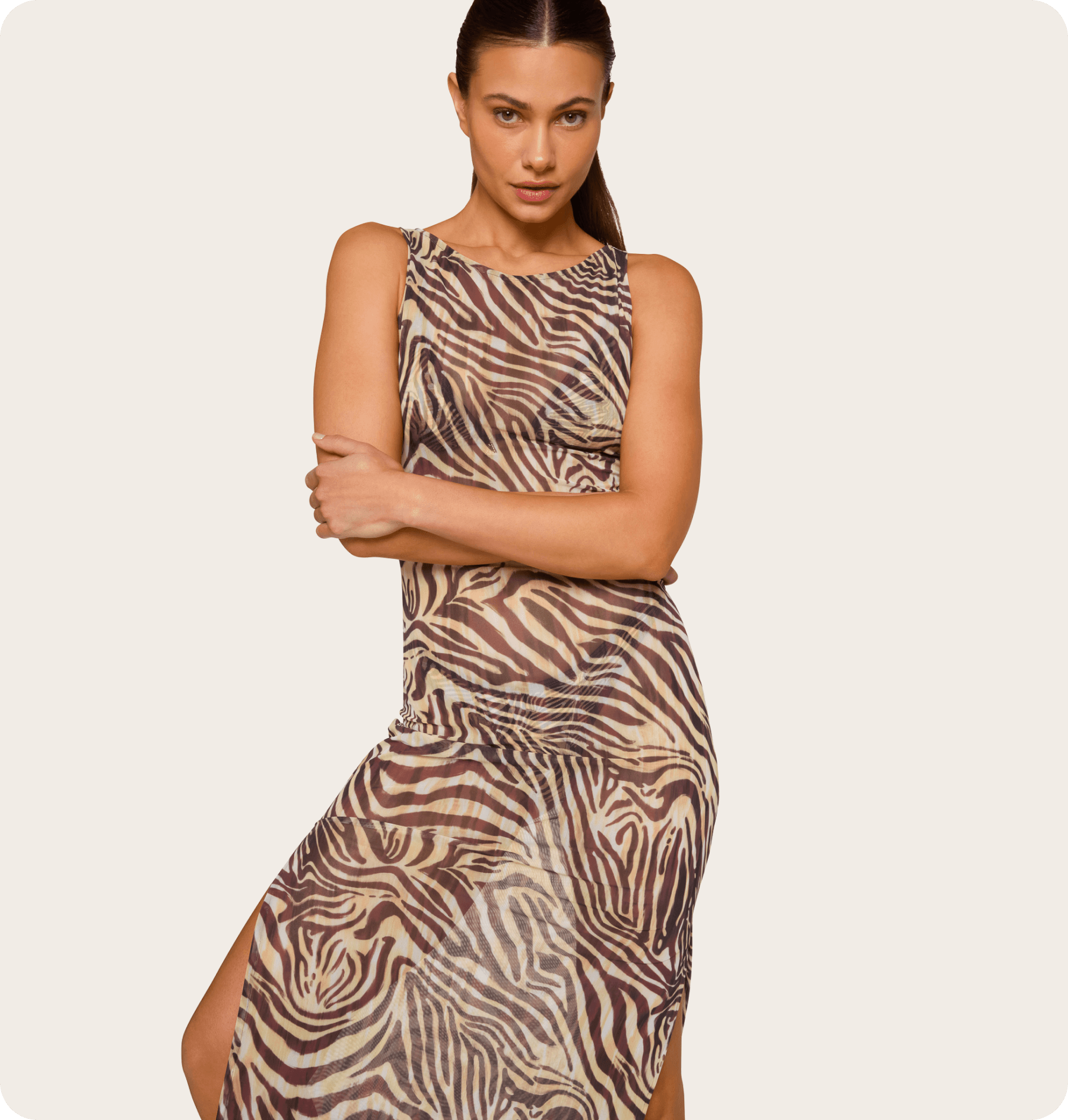 Fashion model in zebra print dress